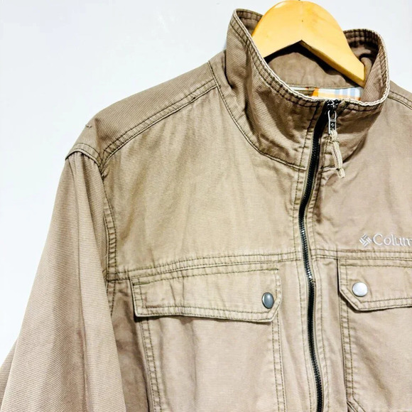 COLUMBIA Tan cotton zip jacket with pockets | Outdoor casual layer | Large * - Picture 2 of 10